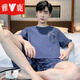 
Yalu Comfortable Pajamas Men's Summer Pure Cotton Thin Summer Youth Can Wear Short Sleeve Pants Full Cotton Home Clothing Set HDE-9928 L