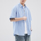 Pinstripe purple American short-sleeved shirt men's summer thin style 2025 new small patch pocket five-point sleeve work shirt Green Z983 XL [130-150Jin [Jin equals 0.5 kg]]
