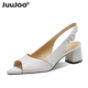 JuuJoo's temperament simple genuine leather fish mouth sandals for women's thick heels new summer French empty striped mid-heel sandals for women off-white 38