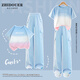 Yoyo one (Yoyo one) girls suit summer 2025 new fashionable children's short-sleeved work pants big children summer fashionable street-fried two-piece set 19150 purple 15265 apricot color 160 160cm