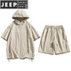 JEEP SPIRIT休闲运动套装男士夏季薄款连帽半拉链短袖搭配酷帅一套夏装 7003灰色 XL