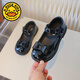 G.duck Girls British Style Leather Shoes Glossy Round Toe 2025 Spring and Autumn New College Style Children's Shoes Casual Retro Shoes Black 28