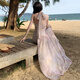 Yiou français jacquard broderie robe robe halter coude femmes printemps et vacances d'été plage de floral sexy jupe longue 9765 Twilight Beach S
