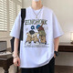 裴诗妍潮流短袖t恤夏装初中高中学生青少年12-15岁男孩大童帅气半袖体恤 693米白 薄款 M  80-95斤左右