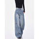 
COLORFUL GEMS blue high waist wide-leg jeans for women retro loose drooping floor pants blue Y1396 M