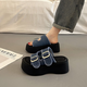 Belle-style super hot French thick-soled sandals for women in summer wear fashionable 2025 new niche outdoor beach shoes black 38