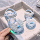 JIEMIEN Lighted Baotou Girls Sandals Crystal Shoes 2025 Summer New Elsa Princess Shoes Soft Sole Anti-Slip Baby Shoes D28. Blue 27 Shoe Inner Length 16.9CM