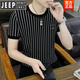 JEEP高档条纹短袖t恤夏季高端潮牌休闲半袖T恤冰丝透气欧货男装上衣男 B黑色6623 1-6-58 M