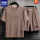 
ROMON men's summer suit teenager short-sleeved T-shirt thin ice silk two-piece set casual sportswear five-point short pants suit - TZ829 military green [top + pants] M Recommended 90-110Jin [Jin equals 0.5 kg]
