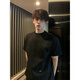 Wu Nan 280g heavy American high street black cotton short-sleeved T-shirt men's cleanfit front shoulder half-sleeved base top black XL