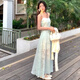 S.Sofea French Mint Green Sling Robe Nouvelle taille d'été Long Robe Blanc * 753 M