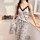
RONGXITU Women's lace pajamas with chest pads, three-piece set for outdoor wear, spring, summer and autumn gray student style, three-piece set WX13803 gray (with chest pads) 170 M (80-100Jin [Jin equals 0.5 kg])