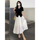 
Han Qiumeng light-mature salt-style outfit set for women's summer large-size waist-retracting top with skirt French fashion two-piece set 9926 black top M