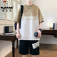 啄木鸟（TUCANO）青少年夏季短袖t恤12-15岁男孩衣服13初高中学生帅气大童夏装套装 6169-5紫色套装【短袖+黑短裤】 M (约75-100斤)