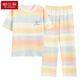 Langsha 2025 pijama para mujeres en primavera y verano algodón puro pantalones de manga corta delgada coreana lindo arco iris contrastante de color de ropa para el hogar
