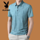 花花公子（PLAYBOY）高档桑蚕丝短袖t恤男蚕丝半袖男潮牌翻领POLO衫中青年宽松竖条纹t 蓝色 DN6625/N 3XL 185
