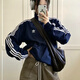 Adidas Clover Men and Women 2025 Summer Classic Striped Stand Collar Navy Retro Veste IR9893 Navy IR9893 One Taille XS