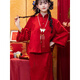 Qiaobo Lai Bridal Toast Wear Cheongsam Burgundy New Chinese Style Bridal Wedding Dressing Robe Red Toast Wear Engagement Red Wide Sleeve Top L