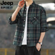 JEEP SPIRIT吉普复古格子长袖衬衫男春秋季2025新款宽松韩式工装衬衣外套潮 K12108白色 M