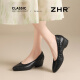 
ZHR top layer cowhide women's shoes commuting leather shoes for women shallow mouth thick heels single shoes workplace work shoes S689 noble black 37
