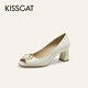 Kisscat Kissing Cat [Símbolo de elegancia] Tacón grueso Beloj de pescado 25 Sandalias nuevas y hermosas sandalias francesas Mujeres claras rosa blanco 36
