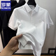 ROMON (ROMON) hem slit polo shirt men's short-sleeved T-shirt lapel summer cotton embroidery business casual half-sleeved men's top Navy blue XL