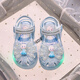 JIEMIEN Lighted Baotou Girls Sandals Crystal Shoes 2025 Summer New Elsa Princess Shoes Soft Sole Anti-Slip Baby Shoes D28. Blue 27 Shoe Inner Length 16.9CM