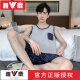 雅鹿睡衣男夏季背心短裤青年学生可外出家居服夏天中老年宽松纯色套装 品牌H9928(短袖短裤) L (建议100-120斤)