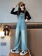 Jiaojing children's clothing girls denim overalls girls sports and casual long trousers spring and autumn clothes Korean loose trend retro overalls 120 size recommended height 105-115CM