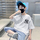 Sweet Miaomiao Boys Trendy kurzärmeliger Anzug Sommer mittelgroße Kinderkleidung und Hosen modische Jungen cooler und modischer Sommer zweiteilerer Jungen-Sommer-Trendanzug [Weiß] 160 Größe [Vorgeschlagene Höhe 150-160 cm]