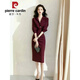 Pierre CARDIN (PIERRE CARDIN)-feeling temperament waist-hugging spring dress for women high-end burgundy evening dress for spring and summer 2025 new Pierre Cardin high-quality dress XL recommended to be within 128 Jin [Jin equals 0.5 kg]