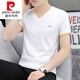 Pierre cardin knitted men's short-sleeved 2025 new pure cotton v chicken heart neck T-shirt for youth summer thin half-sleeved trendy top black QY691 M
