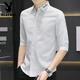 Playboy (PLAYBOY) 7-quarter sleeve shirt for men summer casual and versatile mid-sleeved vertical striped shirt trendy handsome short-sleeved slim-fitting inch shirt 682 gray XL 120-133Jin [Jin equals 0.5 kg]