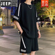 JEEP SPIRIT2025 new sports suit men's summer thin loose ice silk short-sleeved T-shirt men's shorts paired with two-piece set FKS653 white suit M about 90-110Jin [Jin equals 0.5 kg] can be worn