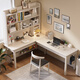 Huixun solid wood corner desk bookshelf bookcase integrated table small apartment home L-shaped computer table double corner study table walnut color #desk 140cm*60cm*75cm auxiliary seat length 120cm