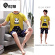Mikeshan 100% cotton pajamas for men spring and summer short-sleeved shorts Korean cartoon students young and middle-aged home clothes can be worn outside 1389# S small size code height 143-150b