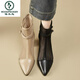 Woodpecker leather hollowed-out boots for women breathable mesh spring and autumn short boots high heel thick heels with skirt pointed toe summer temperament mesh boots for women black 37 standard size