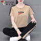 Woodpecker (TUCANO) summer thin sports suit for women 2025 new mother suit fashionable summer casual cotton short sleeve two-piece set 695 royal blue [trouser suit] M [recommended 80-95 Jin [Jin equals 0.5 kg]]