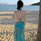 
Ershan Ji Bikini Swimsuit Women's Summer Sexy Hot Spring Three-Point Backless Belly Covering Belly Slimming Beach Long Skirt on the Beach. Sky Blue Swimsuit (Waist Chain is Shooting Props) L ​​Recommended 110-125 Jin [Jin equals 0.5 kg]