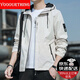 YOOOURTHING Men's Casual Jacket Youth Fashion Casual Hooded Jacket Men's Urban Light Outdoor Spring Autumn Winter Velvet Jacket Men