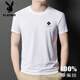 Playboy 2025 new high-end mulberry silk short-sleeved T-shirt for men's summer new round neck solid color thin large size casual T-shirt 13578 Blue M 165 [Suggested 100-120 Jin [Jin equals 0.5 kg]]