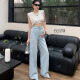Rashoney/Ruixue Xiangni casual y versátiles delgados jeans rectos de cintura altas #13297 azul delgado S (105)