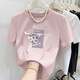 Pingedis neues Schulter-Baumwoll-T-Shirt für die kurzärmelige Frauen literarische Konstruktion Pink T-Shirt Summer 2025 Neues Top 6172 Graupulver M (Empfohlen 80-105 Jin [Jin Equals Equals 5 kg]))