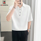 AEMAPE fake two-piece ice silk five-point sleeve shirt for men summer 2025 new fashion casual trend emerald button top Q1047 white thin M [Suggested 110-120Jin [Jin equals 0.5 kg]]