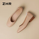 Zhr dicke Fersenbootschuhe für Frauen, flacher Mund einfach Frauenschuhe für Sommerpendel -Single -Schuhe für Frauen AH677 Aprikosenfarbe 40