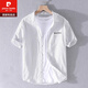 皮尔卡丹（PIERRE CARDIN）男士条纹衬衫短袖宽松夏季薄款日系休闲百搭纯棉衬衣夏装衣服 9740黑色 M 斤左右