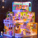 LEGO Building Compatible House Villa Assembly Girl Girl Girl Princess Castle Toys Girl Girdal Double-couche Dog Dog Fashion Home 1048 Pellets Donner de la lumière