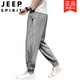 吉普（JEEP）春秋款男裤子亚麻休闲长裤胖子大码宽松束脚裤男棉麻灯笼哈伦裤潮 652黑色 M 90-110斤