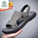 Woodpecker full cowhide sandals men's 2025 summer new men's genuine leather soft sole sandals beach shoes 7625 new gray 40