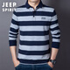 JEEP SPIRIT Jeep spring and autumn new loose business striped cotton long-sleeved T-shirt men's Polo shirt tops T-shirt men's military green L